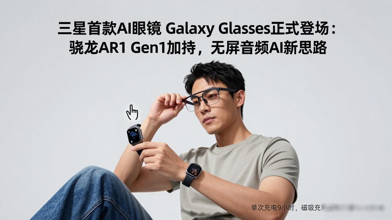 三星首款AI眼镜Galaxy Glasses正式登场：骁龙AR1 Gen1加持，无屏音频AI新思路