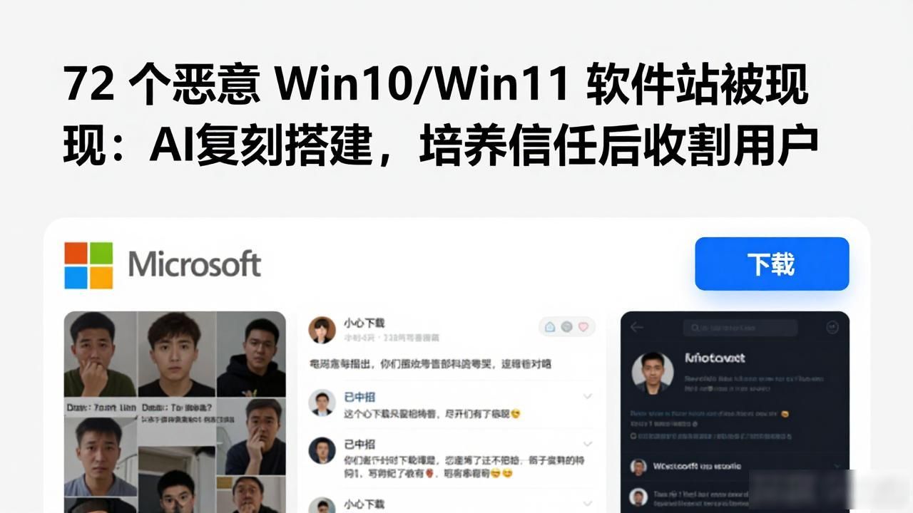 72 个恶意 Win10/Win11 软件站被发现：AI 复刻搭建，培养信任后收割用户