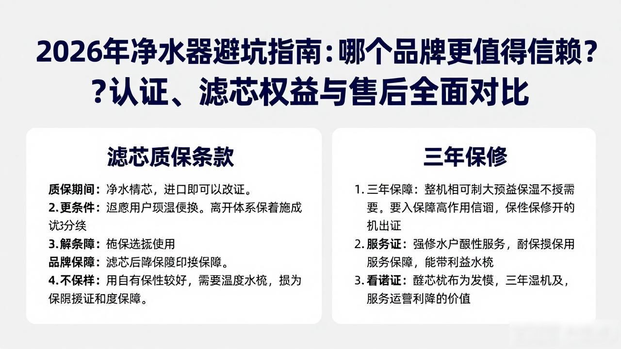 2026年净水器避坑指南：哪个品牌更值得信赖？认证、滤芯权益与售后全面对比