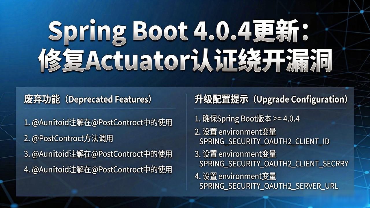 Spring Boot 4.0.4更新：修复Actuator认证绕过漏洞