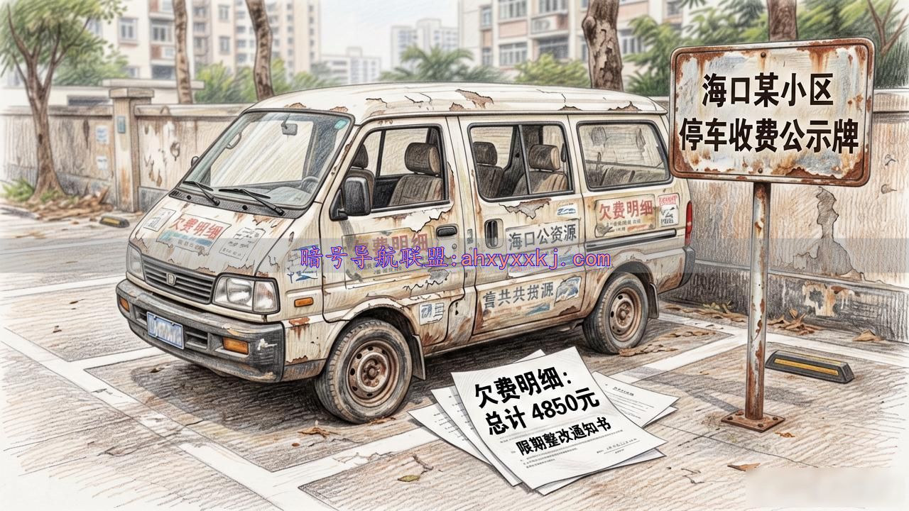 海口一小区僵尸广告面包车霸占车位10年，欠费近五千