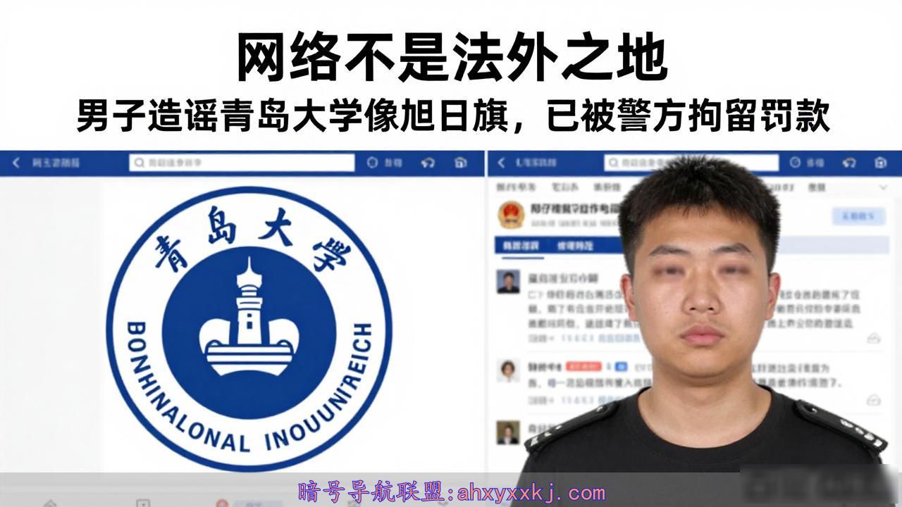 青岛大学AI编造谣言被查处_“青岛大学新校徽像旭日旗”系造谣_网络谣言违法案例