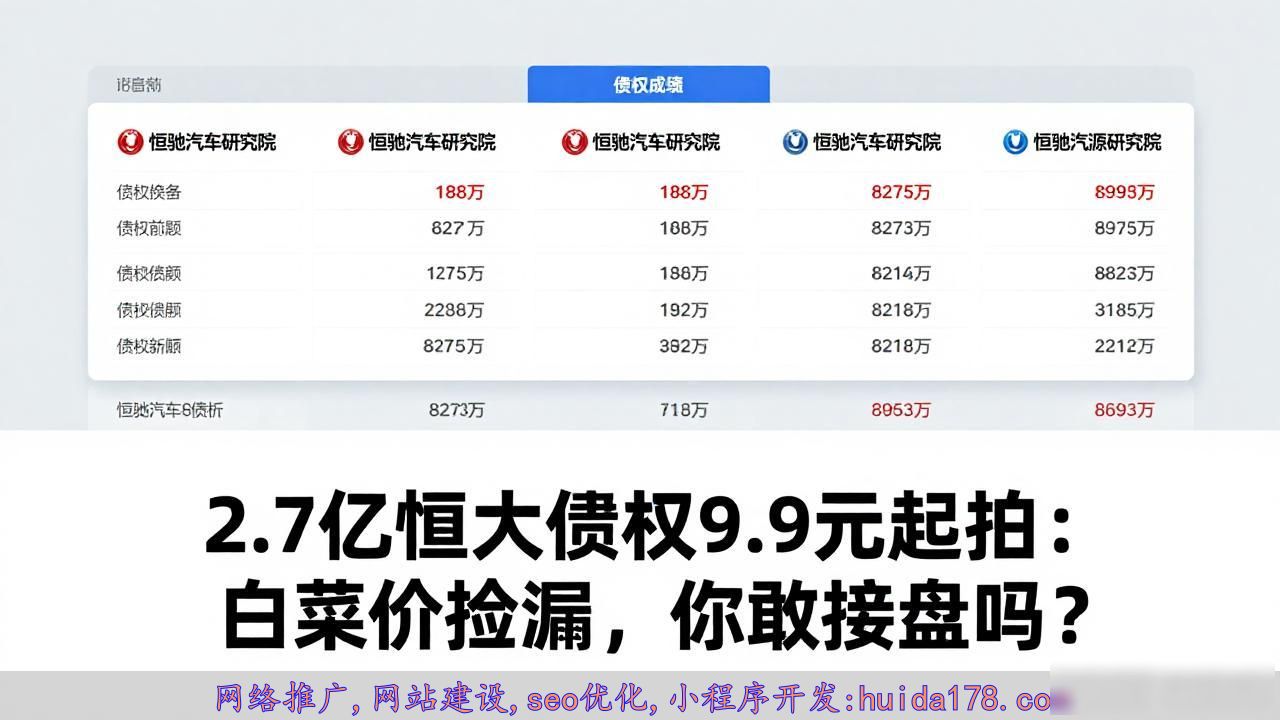 恒大债权阿里资产拍卖_99元起拍 恒大相关债权以白菜价拍卖_恒大未诉债权拍卖起拍价